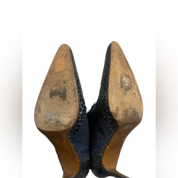 Christian Dior Y2K Denim and Snakeskin Leather Lace Up Knee High Heeled Boots - Picture 7 of 13